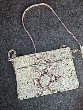 margot Snake-Print Crossbody Bag in Taupe and Brown
